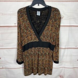 R Marks Top Womens L Multicolor Knit‎ Blouse V-Neck Empire Waist 3/4 Sleeve
